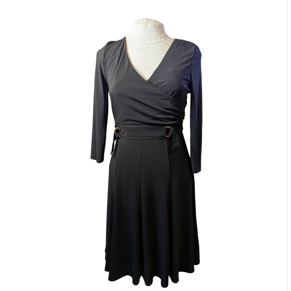 Ralph Lauren sz10 stretch black wrap, fit & flare black long sleeve dress EUC - Picture 1 of 7